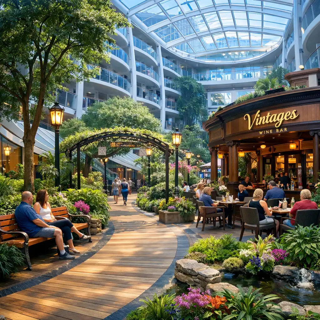 Central Park na statku Harmony of the Seas – zielony teren z roślinnością i alejkami