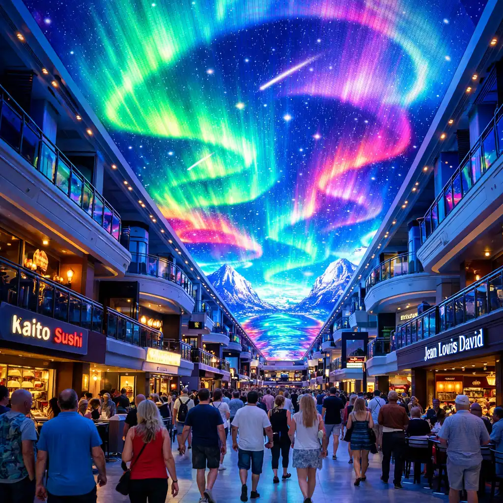 Promenada MSC Meraviglia z kopułą LED i kolorowym pokazem świetlnym